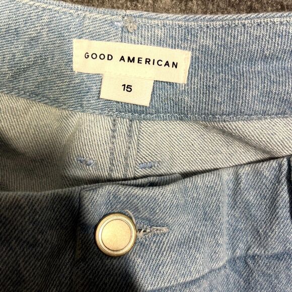 Good American Womens Blue Icon Patchwork Denim Straight Jeans 15 90s 34x27.5 - Picture 3 of 10